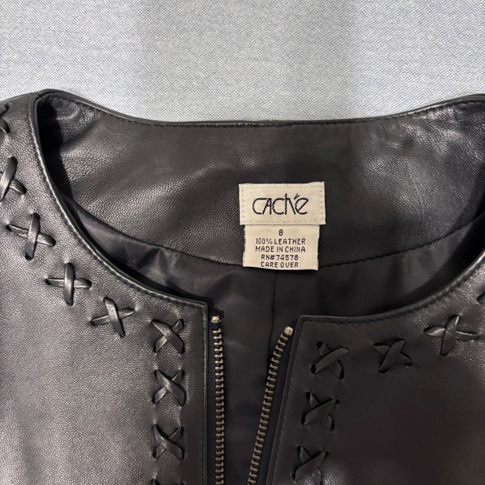 Vintage Cache Women's Fringe Western Biker 100% Leather Jacket  Sz 8 - Picture 5 of 10
